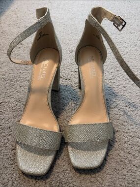 Michael Shannon Silver Glitter Ankle-Strap Block Heels
